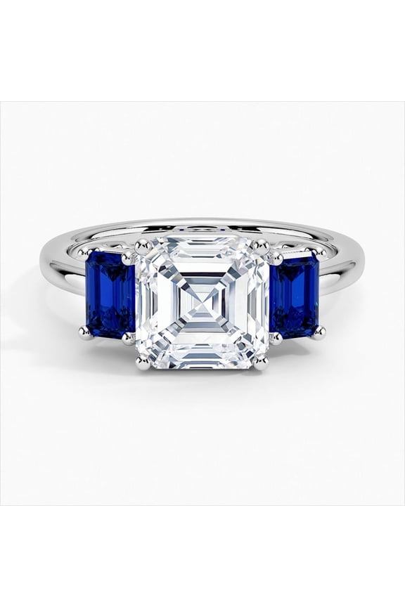 2.7 Ct Asscher Cut Diamond Wedding Ring for Women - 14K White Gold Plated Sapphire Lab Created Diamond Engagement Ring - Engraved Wedding Gift for Her