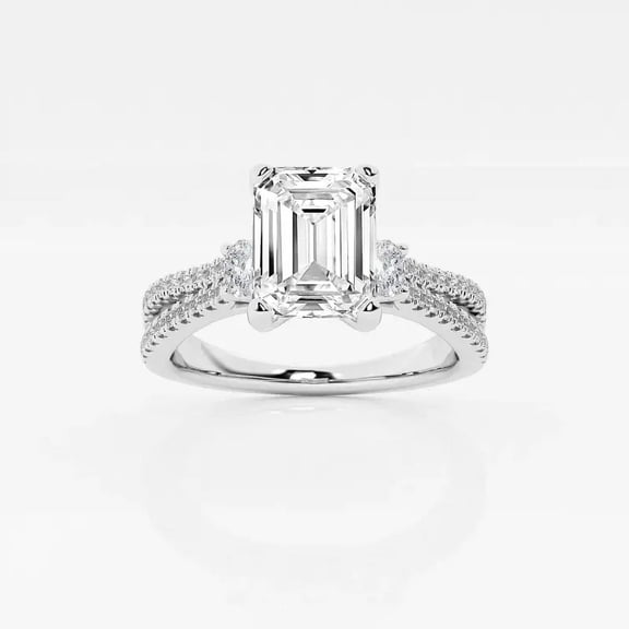 Zoya Jewel 2 Ct Emerald Cut Lab Created Diamond Engagement Ring - Rising Split Shank Style - 14K White Gold Plated - Women’s Jewelry for Anniversaries and Proposals