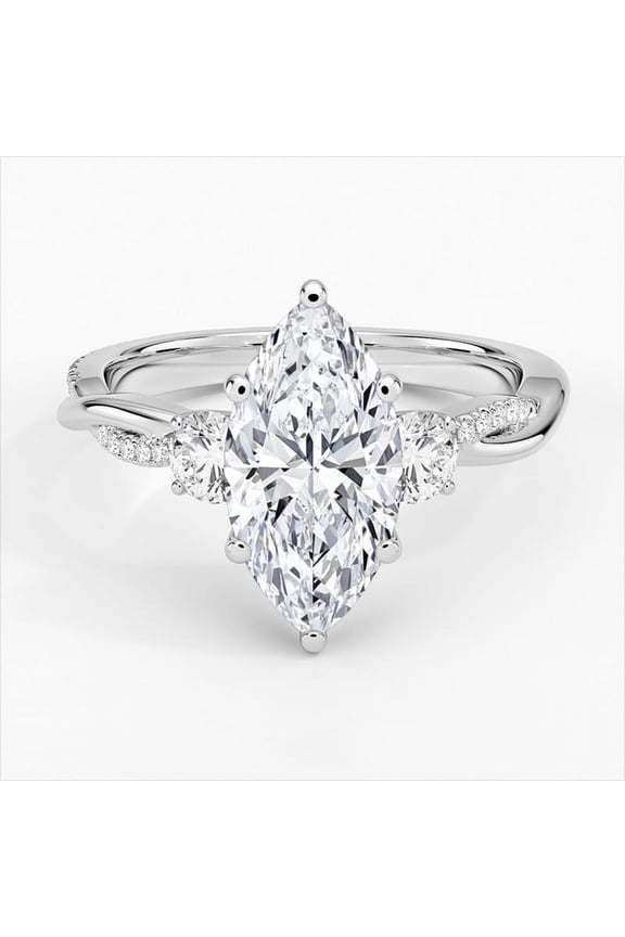 2 Ct Marquise Cut Diamond Ring - 14K White Gold Plated Ring - Twisted Shank Forever Diamond Jewelry for Women - Birthday Diamond Gift Selection - Stylish Everyday Wear Ring