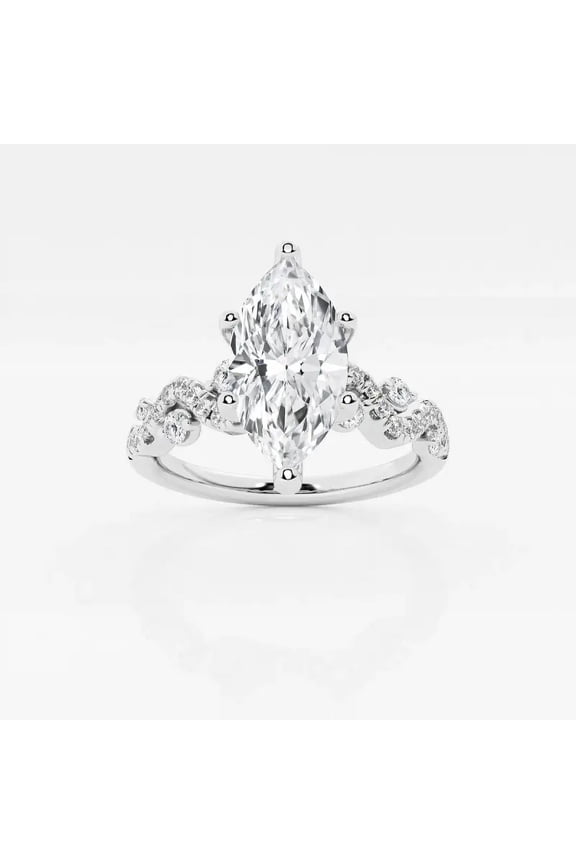 2 Ct Marquise Cut Lab Created Diamond Ring – Wave Shank Wedding Ring – Women’s 14K White Gold Plated – Holiday Jewelry Gift Idea