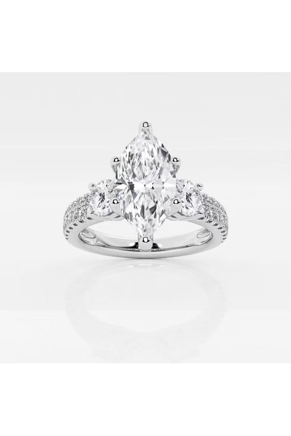 2 Ct Marquise Cut White Diamond Ring - Solitaire with Accents Engagement Wedding Jewelry - 14k White Gold Plated Ring for Women