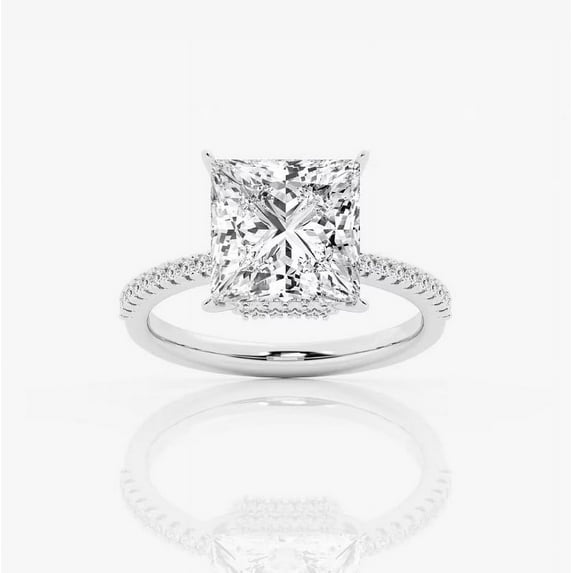 Zoya Jewel 2 Ct Princess Cut Diamond Ring - 14k White Gold Plated Hidden Halo Engagement Wedding Ring - Falling in Love Gift - Special Occasion Jewelry