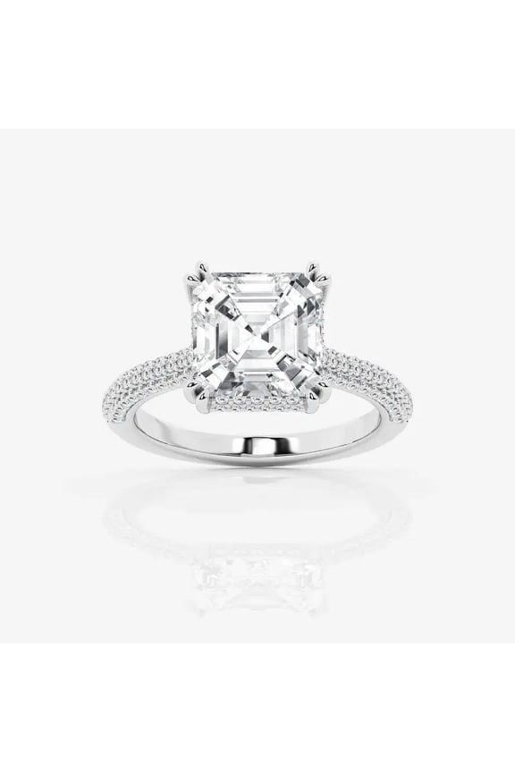 Bold 1.8 Ct Asscher Cut Moissanite Hidden Halo Engagement Ring – 14K White Gold Plated – Solitaire with Accents Ring – Elegant Jewelry for Women’s Collection