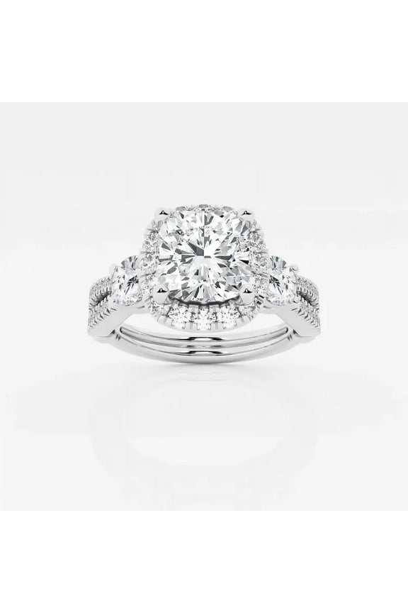 Cushion Cut 2.1 Ct Moissanite Ring – 14K White Gold Plated for Women – Wedding Gift Ring – Hidden Halo Style – Sister to Mother Jewelry Idea