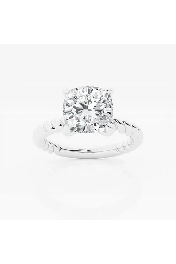 Cushion Cut VVS1/D 2.1 Ct Moissanite Ring for Her - Elegant Engagement Jewelry - Stackable 14K White Gold Plated Ring - New Year Moissanite Gift