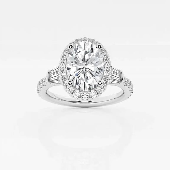 Zoya Jewel Distinctive 2.1 Ct Oval Cut Moissanite Halo Engagement Ring – 14K White Gold Plated – Bridal Jewelry for Weddings and Bridesmaid Gifting