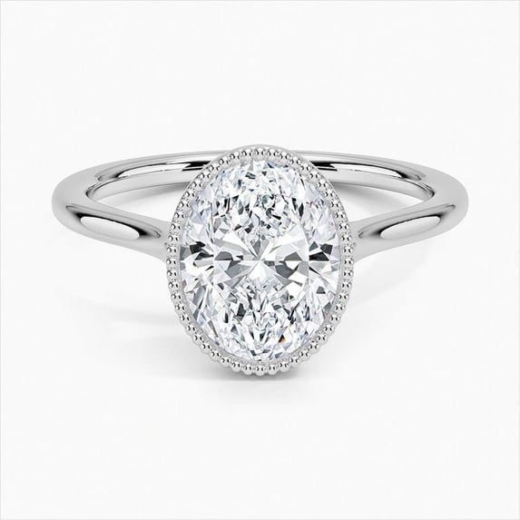 Zoya Jewel Excellent 2 Ct Oval Cut Diamond Ring – 14K White Gold Plated Diamond Band – Bead Ball Detail – Solitaire Engagement Ring – Elegant Solo Stone Jewelry for Women