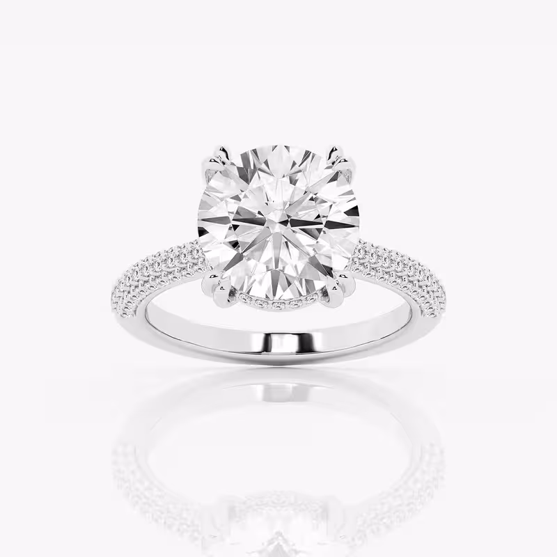 Zoya Jewel Eye-Catching 2 Ct Round Cut Lab Created Diamond Hidden Halo Engagement Ring – 14K White Gold Plated – Solitaire with Accents Ring – Women’s Gift Jewelry for Bridal Events