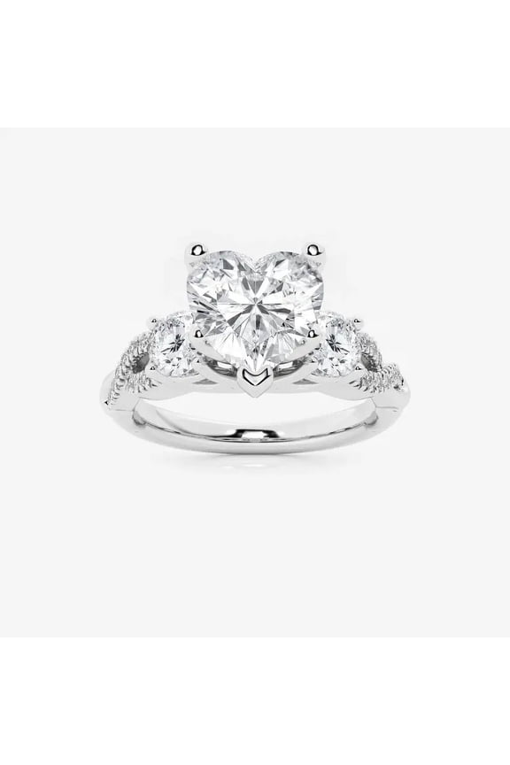 Heart Cut 1.9 Ct Lab Simulated Diamond Engagement Ring – 14K White Gold Plated Prong Setting – Infinity Wedding Ring Gift for Women