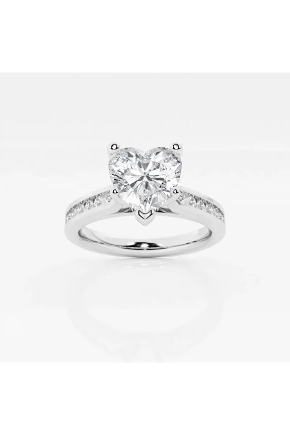 Heart Cut 1.9 Ct Simulated Diamond Engagement Ring – Channel Set Style – 14K White Gold Plated – Romantic Valentine Gift