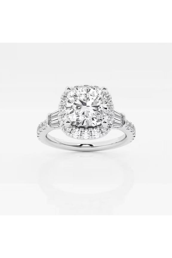 Modern 1.7 Ct Cushion Cut Moissanite Halo Engagement Wedding Ring – 14K White Gold Plated – Women’s Jewelry for Special and Daily Wear
