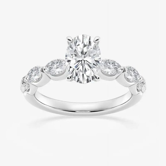 Zoya Jewel Oval Cut 1.7 Ct Simulated Diamond Ring – East West Engagement Ring – 14K White Gold Plated – Christmas Gift for Her