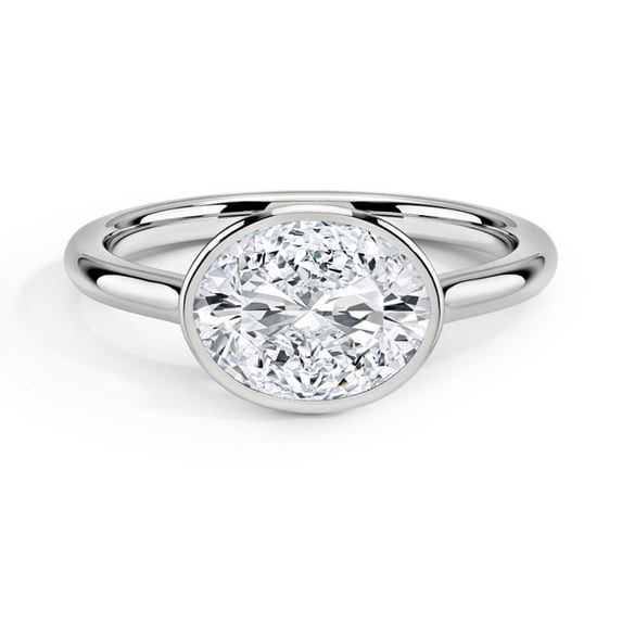 Zoya Jewel 1.7 Ct Oval Cut Simulated Diamond Rings for Her - 14K White Gold Plated Styles - East West Wedding Presents for Women's - Bezel Set Silver Engagement Rings for Her - Valentine Jewelry