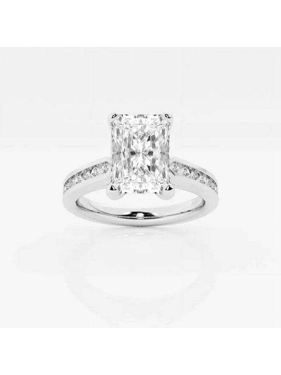 Radiant Cut 2.4 Ct Moissanite Ring – Channel Set Engagement Solitaire – 14K White Gold Plated – Wedding Jewelry Gift