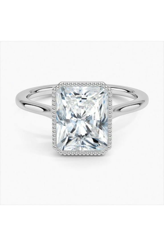 14K White Gold Plated Ring – 2 Ct Radiant Cut Excellent Diamond Ring for Women – Solo Stone Bead Ball Diamond Rings – Classic Birthday Gift for Her