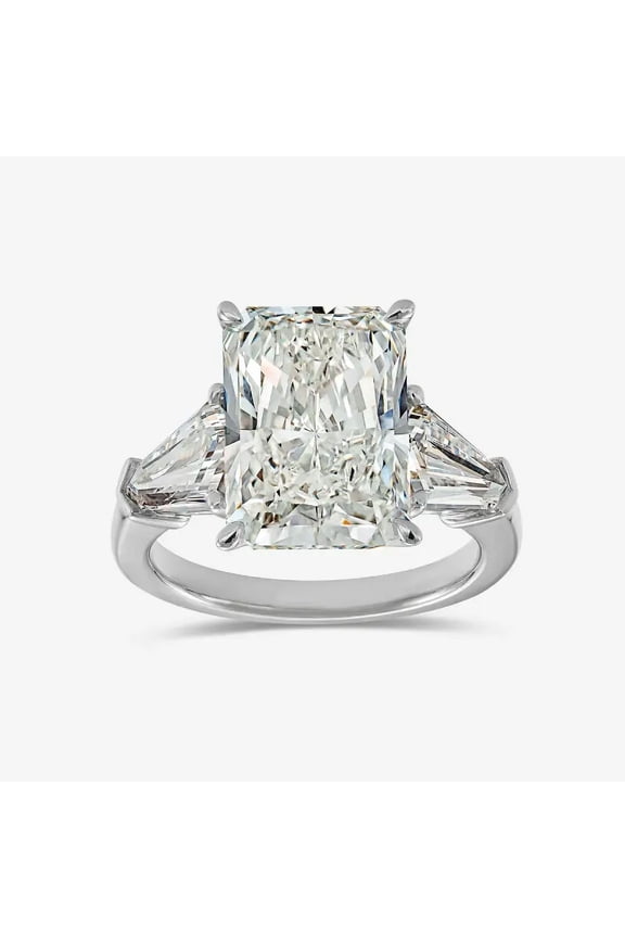 Solitaire with Accent Engagement Ring for Her - 1.9 Ct Radiant Cut Moissanite Band - Hidden Halo Wedding Jewelry - Anniversary Valentine's Day Ring