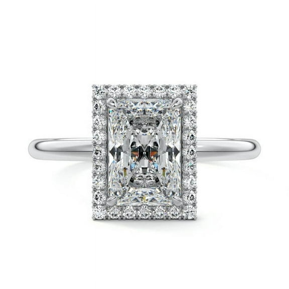 Zoya Jewels 14K White Gold Plated Rings – Radiant Cut 1.9 Ct Excellent White Diamond Ring – Engagement Wedding Halo Promise Ring for Women – Diamond Jewelry for Birthday & Christmas Gifts