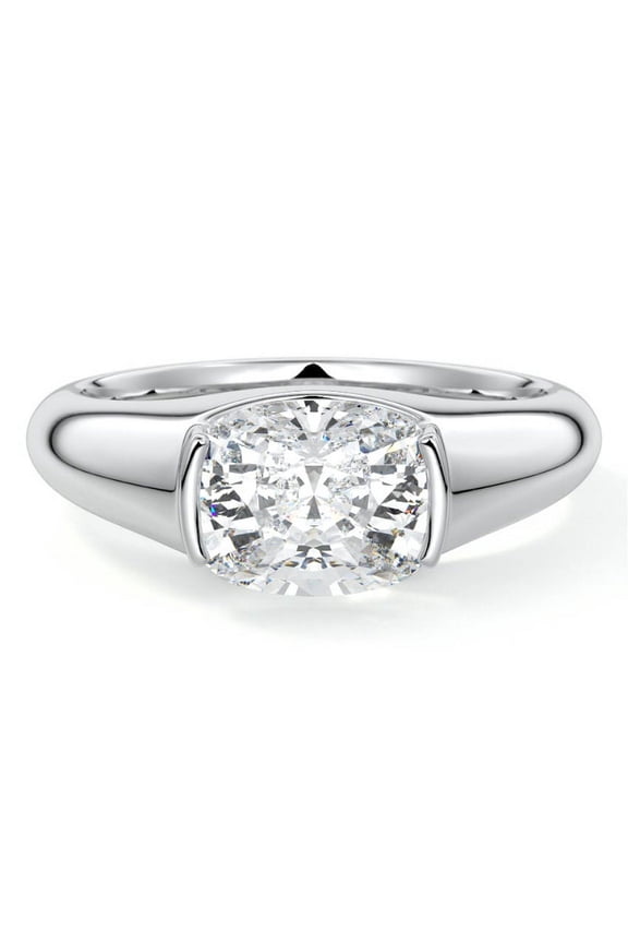 s 2.1Ct Cushion Cut White Diamond Ring for Women – 14K White Gold Plated Diamond Jewelry – Bridal Wedding Engagement Bezel Set Rings – Elegant Proposal Gift for Her