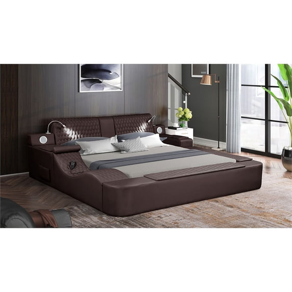 Zoya Smart Multifunctional Queen Size Bed Made with Wood in Brown