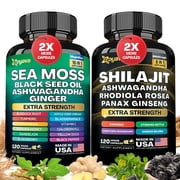Zoyava Dynamic Vitality Bundle - Sea Moss 7000mg, Black Seed Oil 4000mg, Ashwagandha 2000mg, Ginger & Shilajit 9000mg, Rhodiola Rosea 1000mg, Panax Ginseng 1500mg, All in 1 Supplements 120 Count