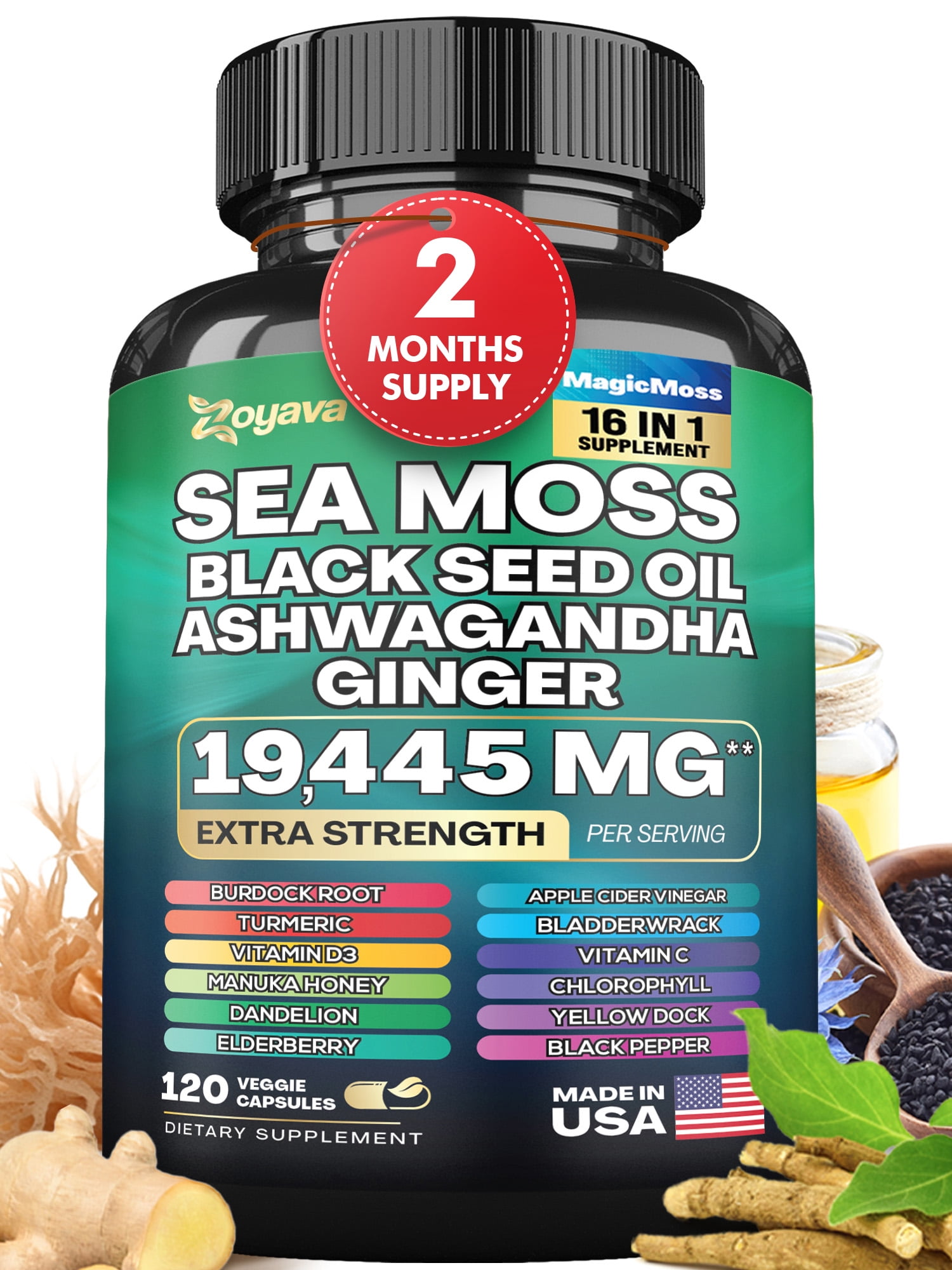 Zoyava Sea Moss Blend, 19,445 MG AllinOne Formula with over 15+ Super