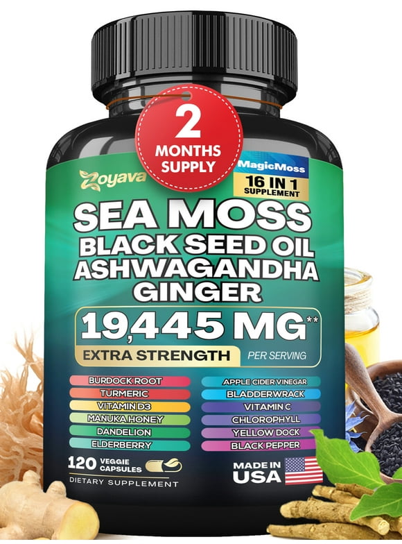 Zoyava Sea Moss Blend, 19,445 MG All-in-One Formula with over 15+ Super Ingredients, Extra Strength & High Potency (120 Capsules)