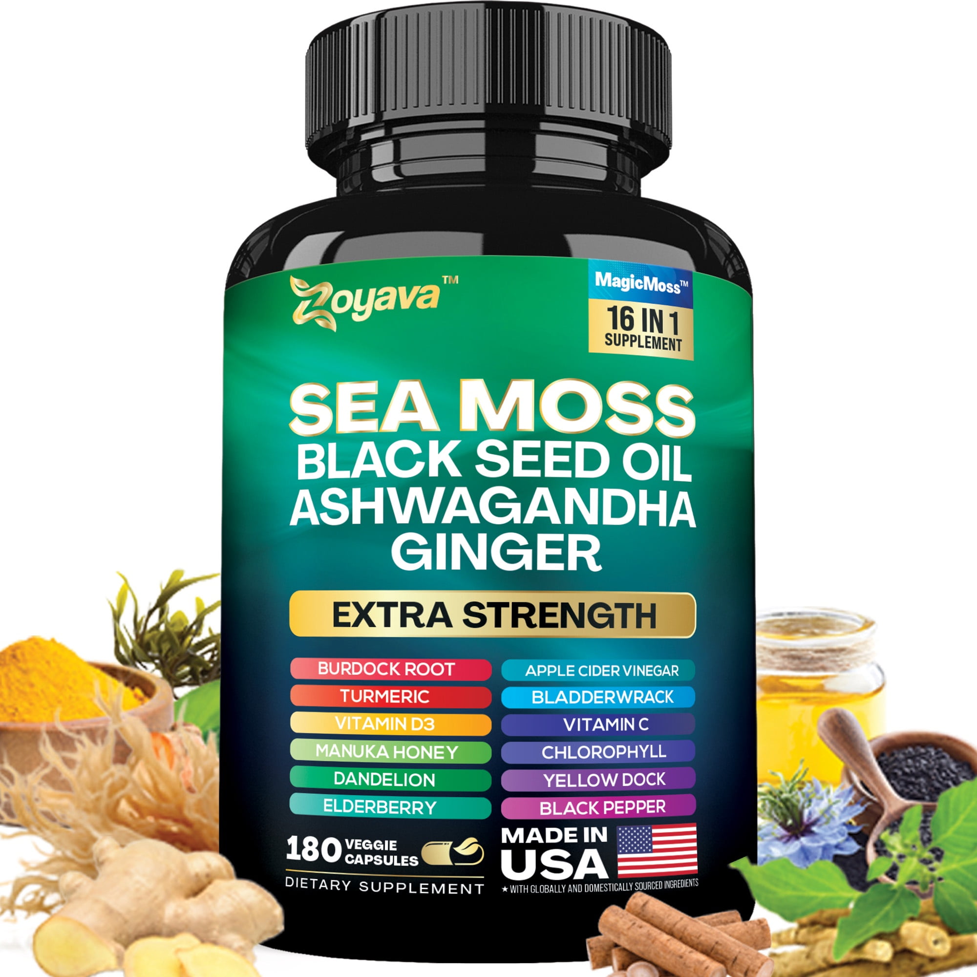 Zoyava Sea Moss Capsules, 19,445 MG Formula with Bladderwrack