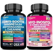 Zoyava Soothe and Smooth Bundle, Cortisol and Myo-Inositol Supplement 13-in-1 Cortisol Balance with Ashwagandha, Magnesium, Lions Mane, Berberine, Folate, L-Theanine, Vitamin D3 & K2 150 Capsules