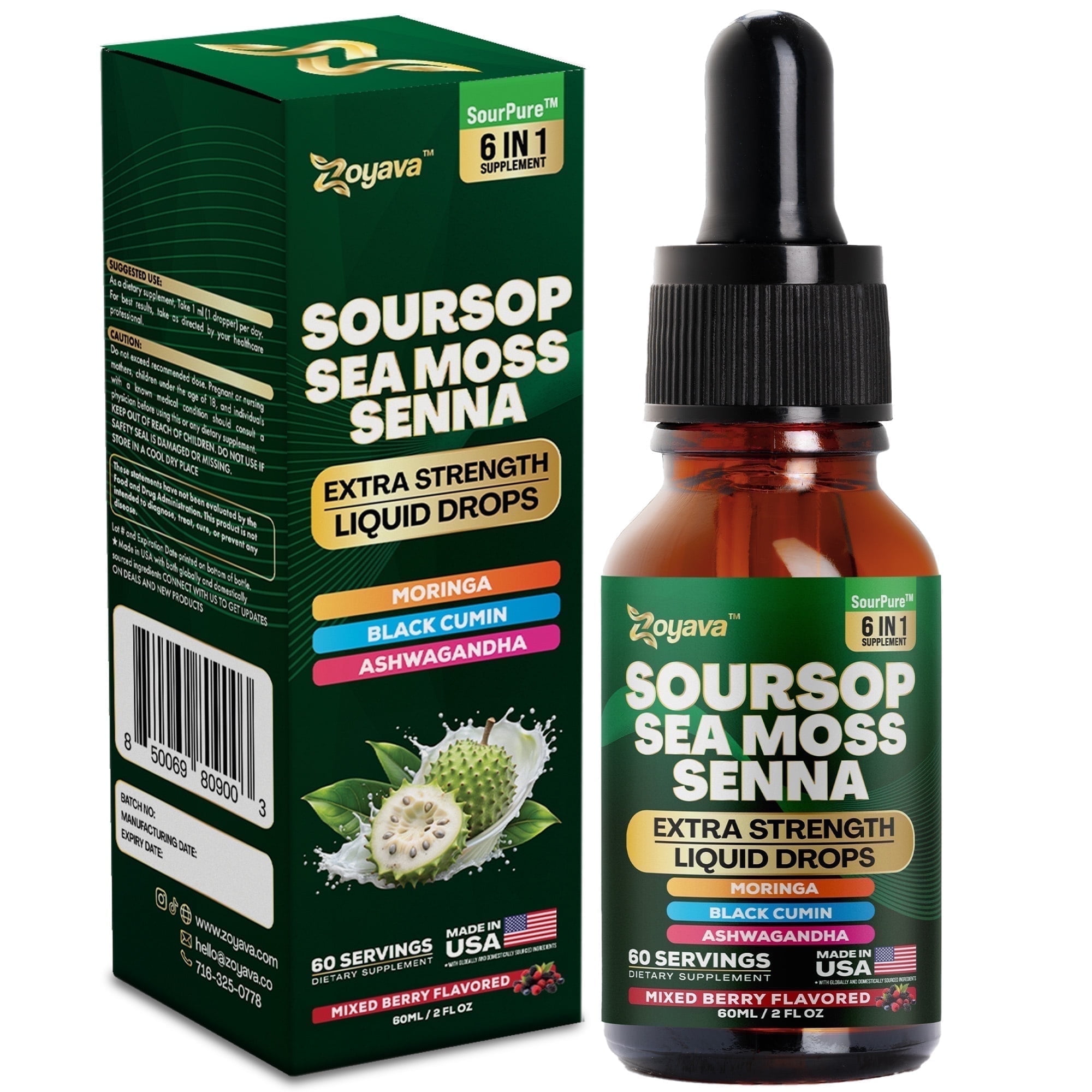 SUISO Olea10 MLMサプリ Zoyava Soursop Extract Liquid Drops, 1200 MG, Sea Moss