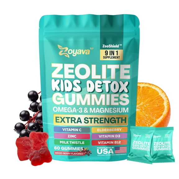 Zoyava Zeolite Kids Detox Gummies Mixed Berry Flavored All-in-One 60 Gummies for Detox, Immunity, and Overall Wellness