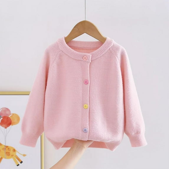 Zoyoen Girls Knit Sweaters- Warm Casual Button Up Cute Cardigan Kids Fall Winter Clothes Pink Size 4 T