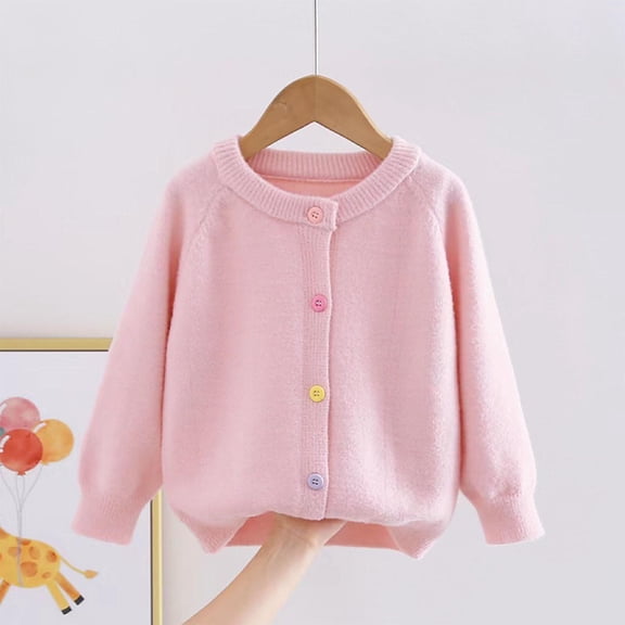 Zoyoen Girls Knit Sweaters- Warm Casual Button Up Cute Cardigan Kids Fall Winter Clothes Pink Size 4 T