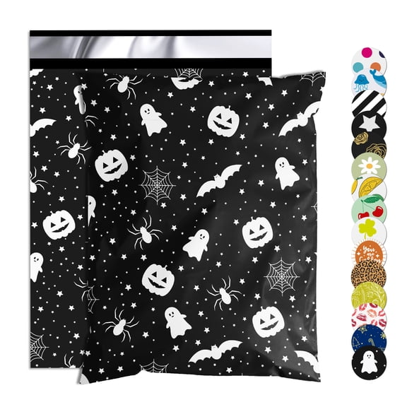 Zoyuepack Halloween Poly Mailers 10x13" 25 Pcs, Waterproof Self-Seal Shipping Bags with Halloween Print-Black