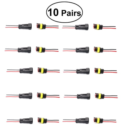 Zoyueyie 10 Pairs 2-Pin IP67 Waterproof Electrical Wire Terminal Connectors Plugs with Wires Kits for Motorcycles