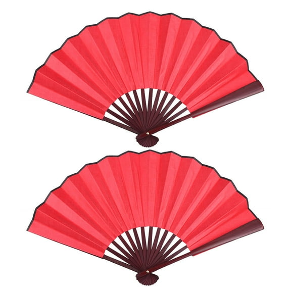 Zoyueyie 2 Pcs 8 Inch Fabric Folding Fans Handheld Blank Fans Simulated Red Wood Frame Fans Chinese Style Fan for Decoration Gifts (Red)