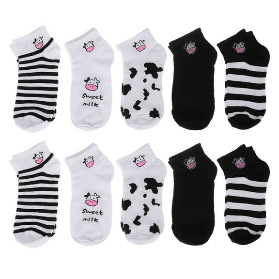 Zoyueyie 2 Sets Cartoon Cow Pattern Socks Cotton Socks Summer Short Socks for Women