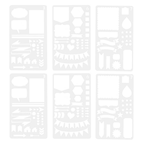 Masteelf 6pcs Journal Stencils Set, Hollow-Out Scrapbooking Stencils, Time Saving Planner Templates Supplies For Dotted Journals Diary Notebook Cards