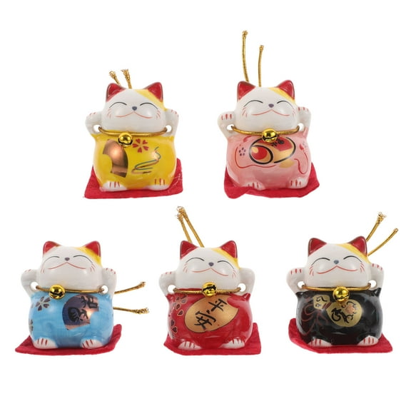 Zoyueyie Cat Figurines 5Pcs Japanese Maneki Neko Figurine Ornament Beckoning Fortune Welcoming Cat Statue Cats for Home Office