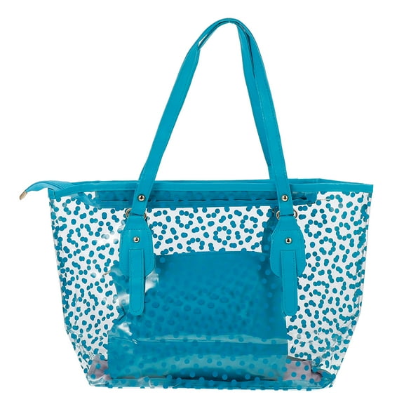 Zoyueyie Clear Zippered Tote Bag Dots Patterned Women Transparent Beach Handbag with Inside Purse Bag (Blue)