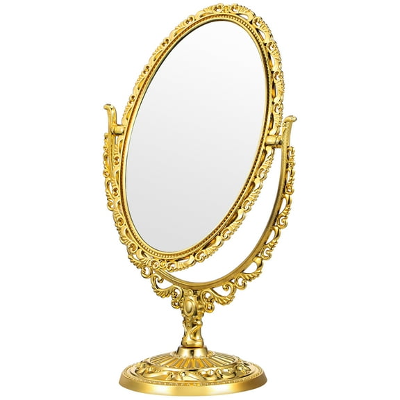 Zoyueyie Desk Table Mirror Vintage Makeup Mirror Vanity Mirror Desktop Mirror for Tabletop Golden
