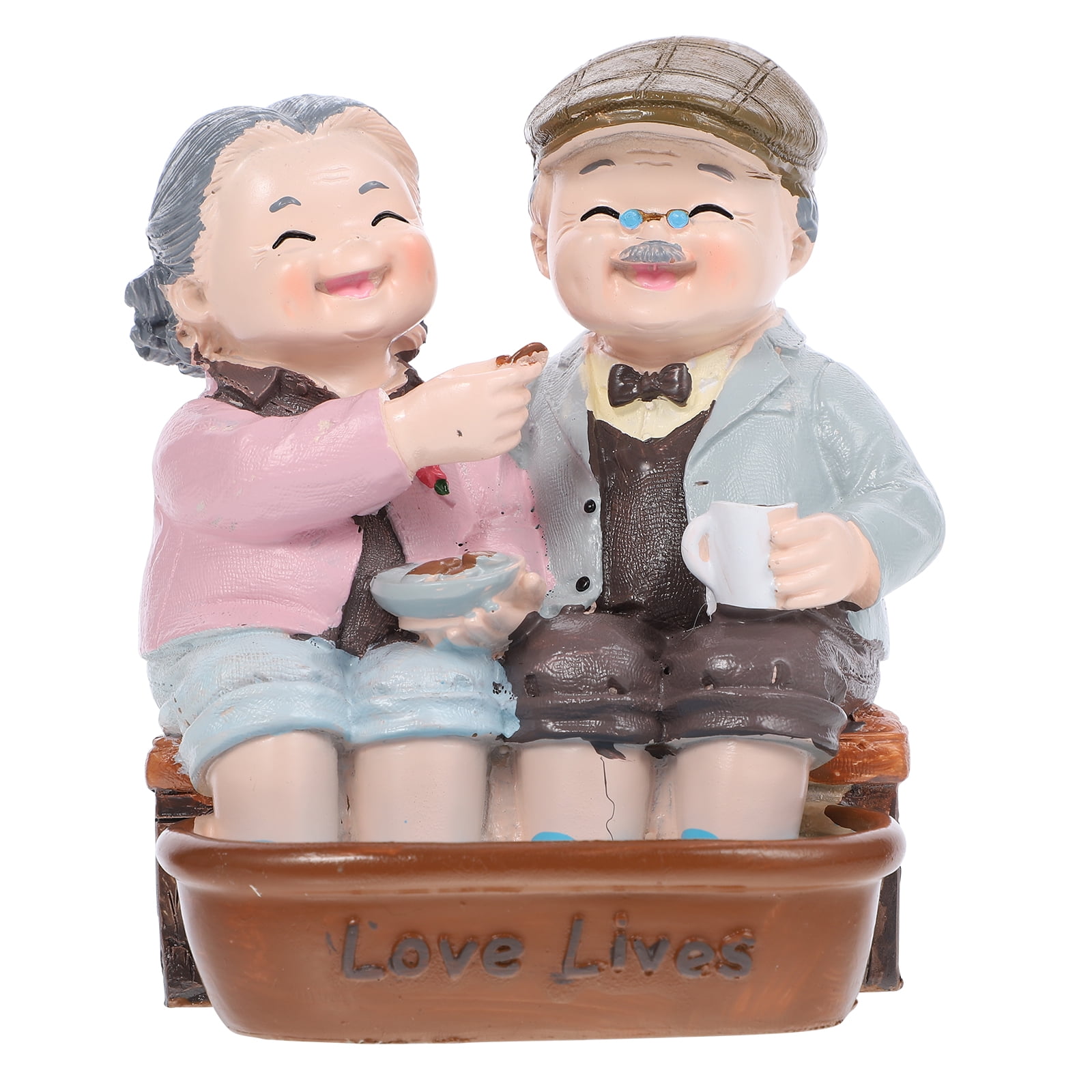 Elderly Couple Resin Figurine in Pastel Colors for Home Decor