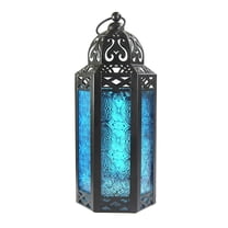 Zoyueyie Morocco Style Wrought Iron Hanging Candle Holder Decorative Candle Storm Lantern Desktop Ornaments (Blue)