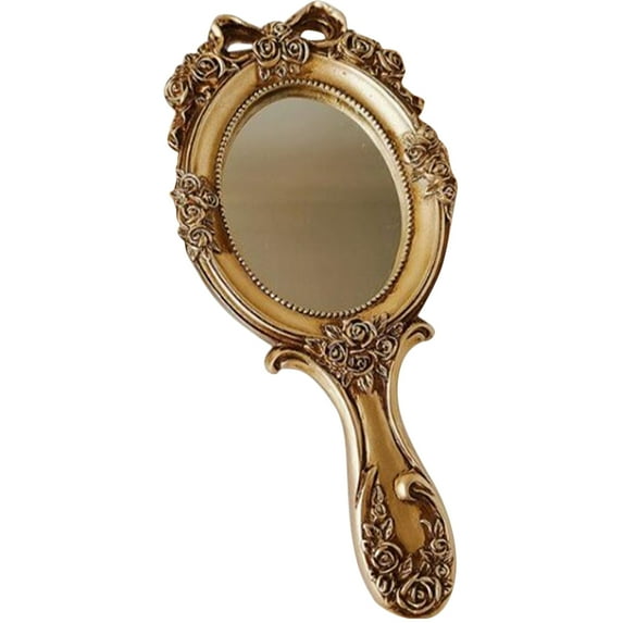Zoyueyie Vintage Handheld Mirror Embossed Hand Held Mirror Makeup Mirror Vanity Mirror Hand Mirror