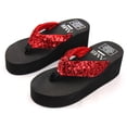 thumbnail image 1 of Zoyueyie Women's Glitter Platform Sandals Shiny Thong Sandals Non-slip Wedge Heel Flops Size 39 (Red), 1 of 10