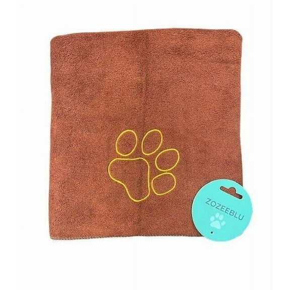 Zozeeblu Microfiber Towel for Dogs with Embroidered Paw 40" x 26" (Brown)