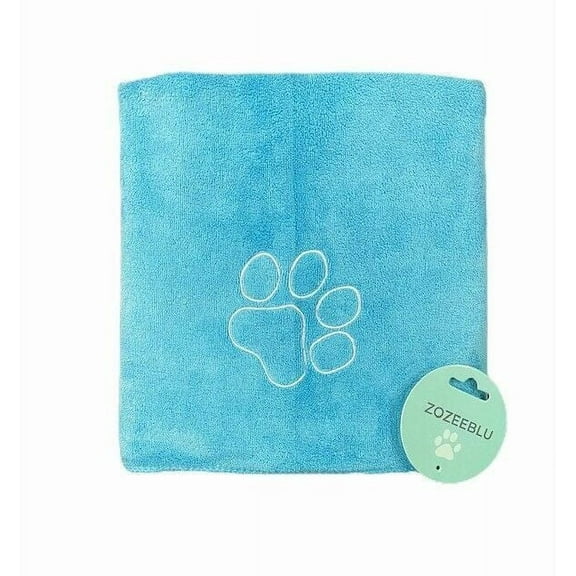 Zozeeblu Microfiber Towel for Dogs with Embroidered Paw 40" x 26" (Light Blue)
