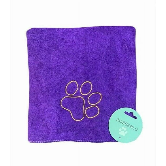 Zozeeblu Microfiber Towel for Dogs with Embroidered Paw 40" x 26" (Purple)