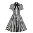 thumbnail image 1 of Zpanxa 1950's Dresses for Women Vintage, Gothic Butterfly Tie Stripe Short Sleeve Dress, Formal Stretch Slim High Waist Swing Dress, Audrey Hepburn Style Party Dresses Black L, 1 of 3