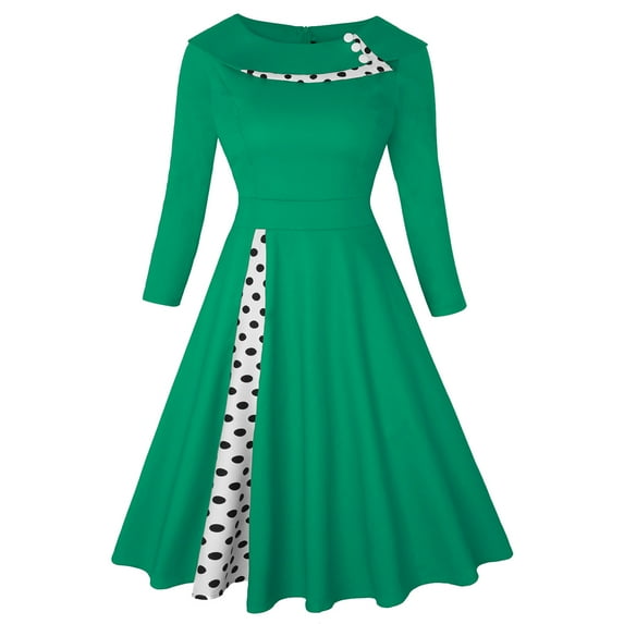 Zpanxa 1950's Dresses for Women Vintage, Renaissance Gothic 3/4 Sleeves Round-Neck Patchwork Dress, Womens Celtic Medieval Gothic Retro Dark Midi Dress, Halloween Casual Dress Green S