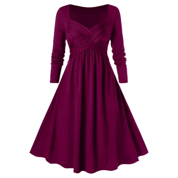 Zpanxa 1950's Dresses for Women Vintage, Renaissance Gothic Long Sleeves V-neck Dress, Womens Celtic Medieval Gothic Retro Dark Midi Dress, Halloween Casual Dress Hot Pink XL